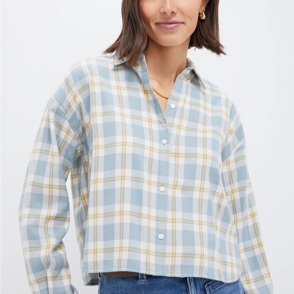 Tuckernuck Blue Plaid Cropped Button-Down Flannel Shirt